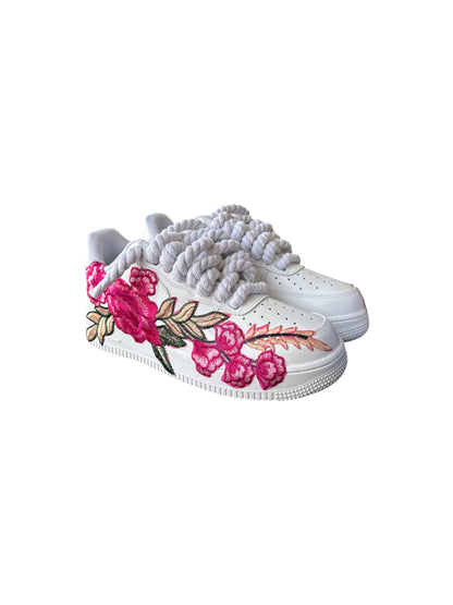 NIKE AIR FORCE 1 Blancas personalizadas “ROPE LACES” Rose
