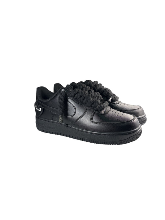 NIKE AIR FORCE 1 Negras personalizadas “ROPE LACES” Love