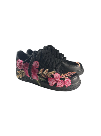 NIKE AIR FORCE 1 Negras personalizadas “ROPE LACES” Rose
